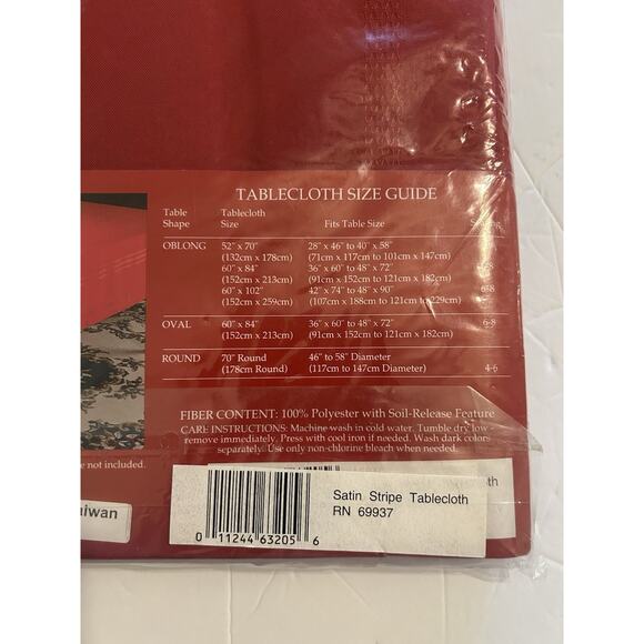 Vintage Holiday Time Red Tablecloth Oblong 60"x 102"‎ Christmas Satin Stripe NEW - Picture 6 of 6
